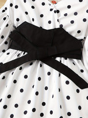 Polka Dot Long Sleeve Dress with Belt