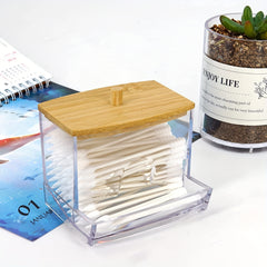 7 OZ Cotton Swab Holder Apothecary Jar With Wood Lids
