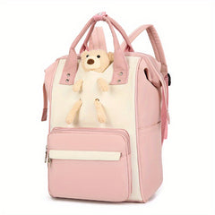 Bear Decor Backpack Cartoon Multifunctional Colorblock Rucksack