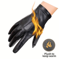 Winter Waterproof Leather Gloves For Men Plush Lined