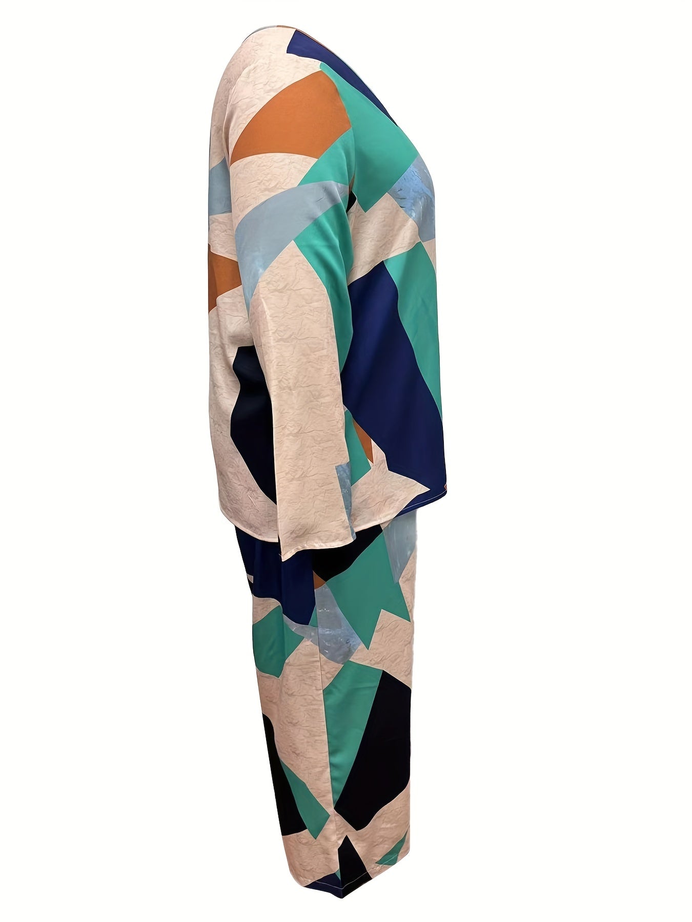 Women's Plus Geometric Print Crew Neck Top & Pants Set