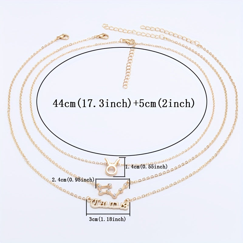 Golden 12 Zodiac Symbols Star Map Pendant Necklace Set