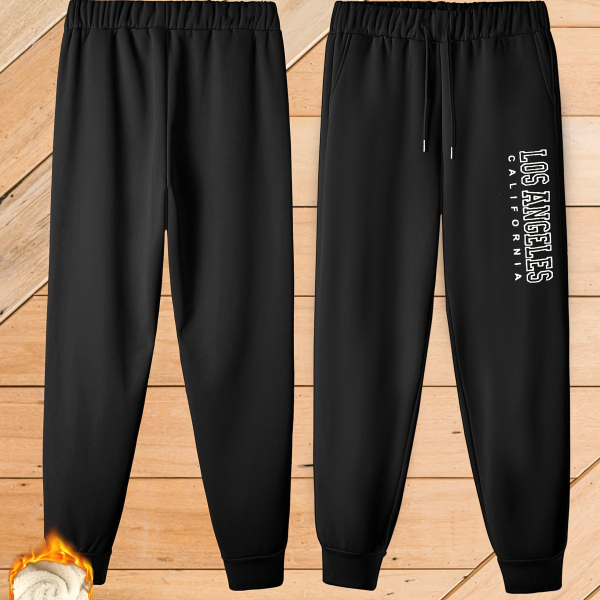  Casual Pants Women's Plus Letter Print Fleece Liner Elastic Drawstring