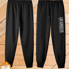  Casual Pants Women's Plus Letter Print Fleece Liner Elastic Drawstring