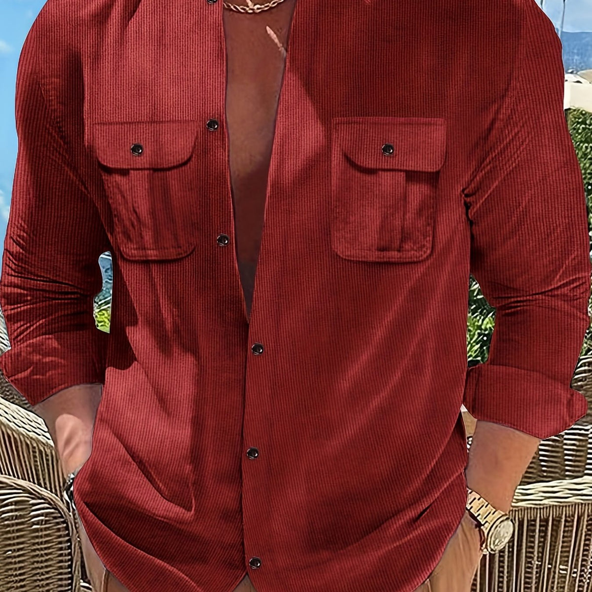 Men's Casual Long Sleeve Shirt With Chest Pocket
