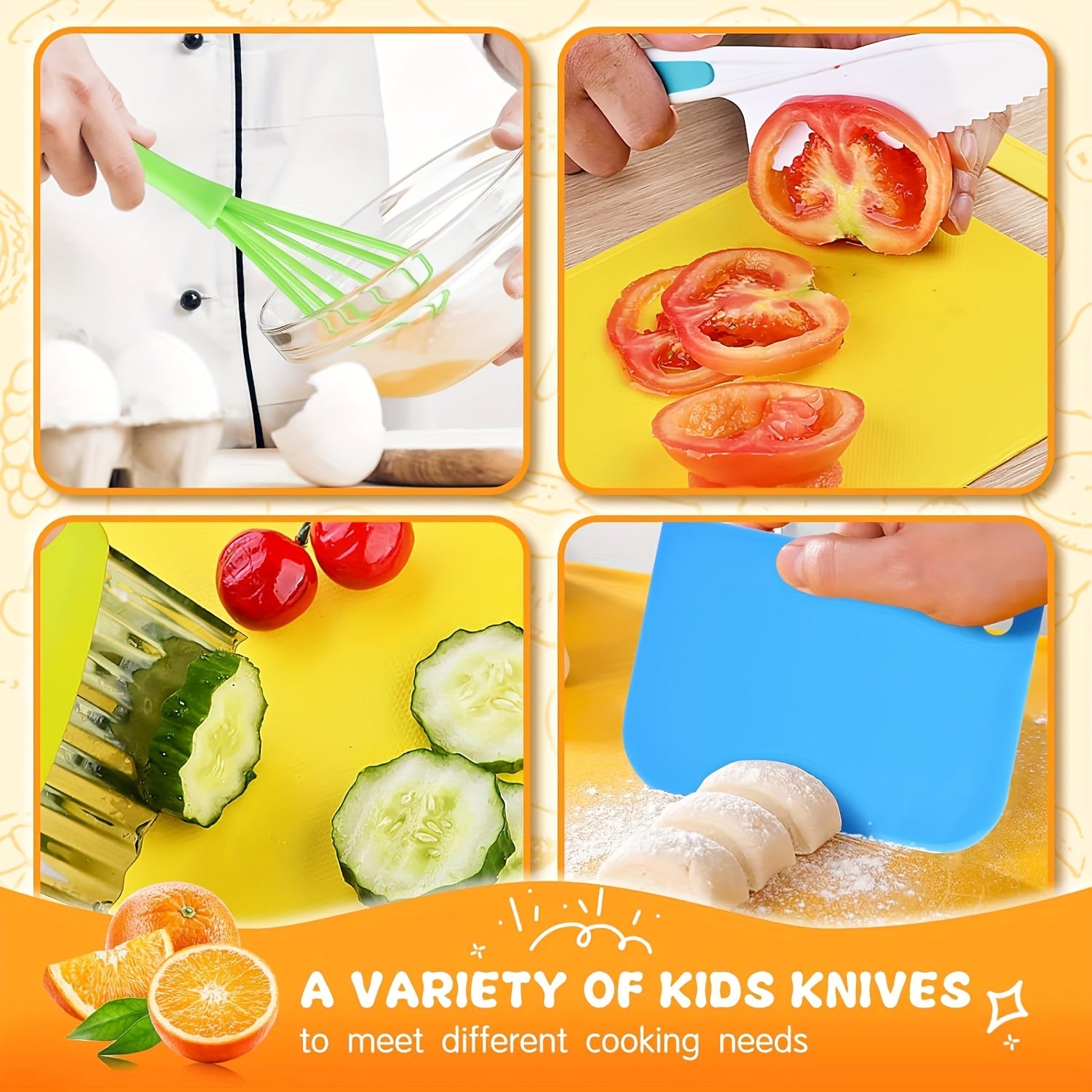 17-Piece Kitchen Tools Set with Safe Knives, Cutters, Board - Eid