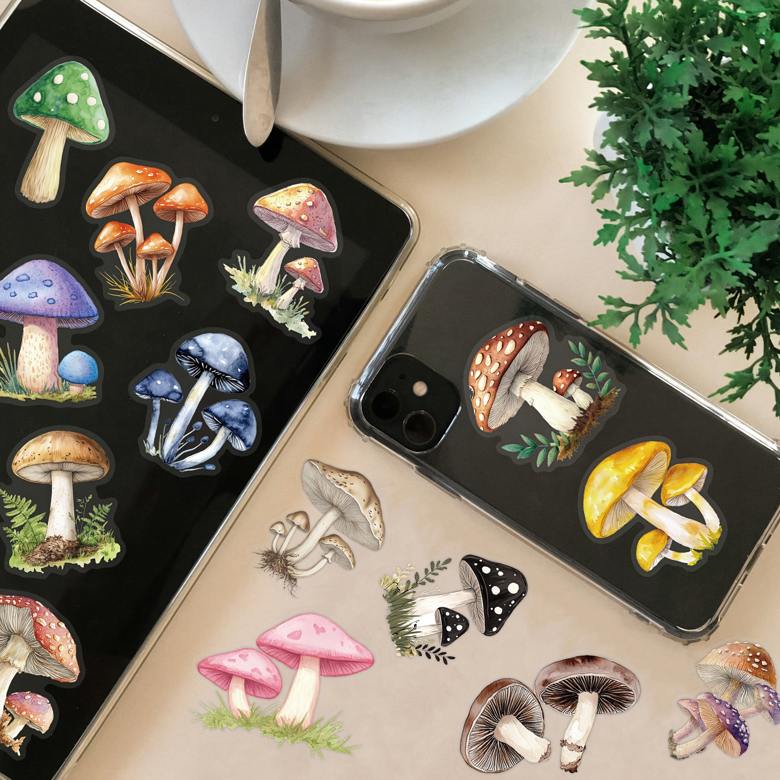 50 Colorful Mushroom Cartoon Stickers - Fun Decals for Phone