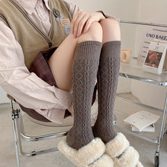 Solid Textured Calf Socks Knee High Women's Stockings