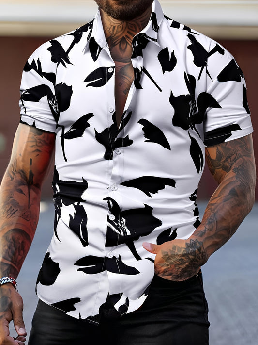 Abstract Print Men's Short Sleeve Shirt for Summer Vacation