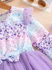 Girls' Leopard Stitching Mesh Tutu Dress for Spring