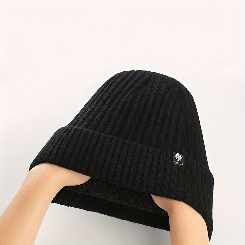 Men's Plush Wool Knitted Hat Winter Thick Warm Cap