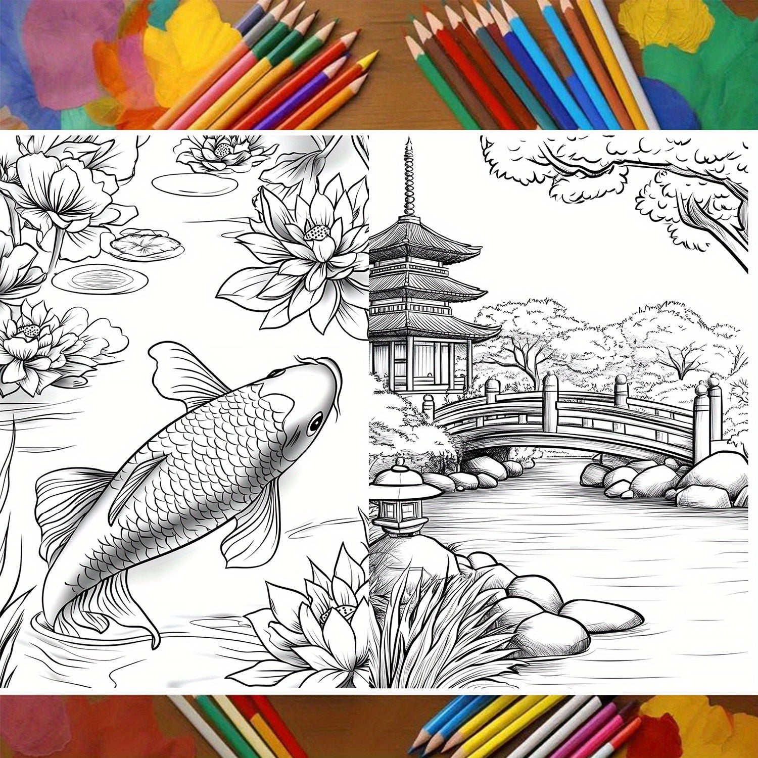 Japanese Landscape Coloring Book for Kids