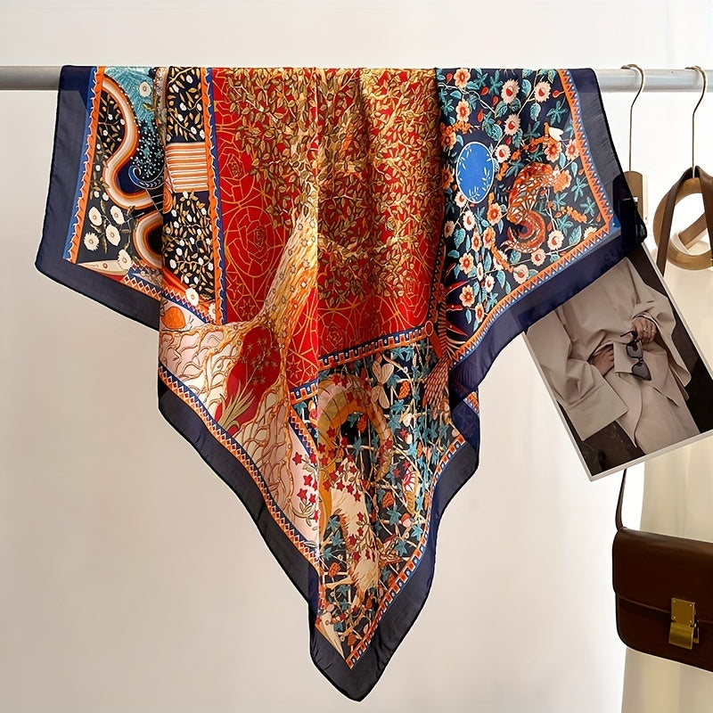 Red Lucky Tree Print Bandana Boho Silk Scarf