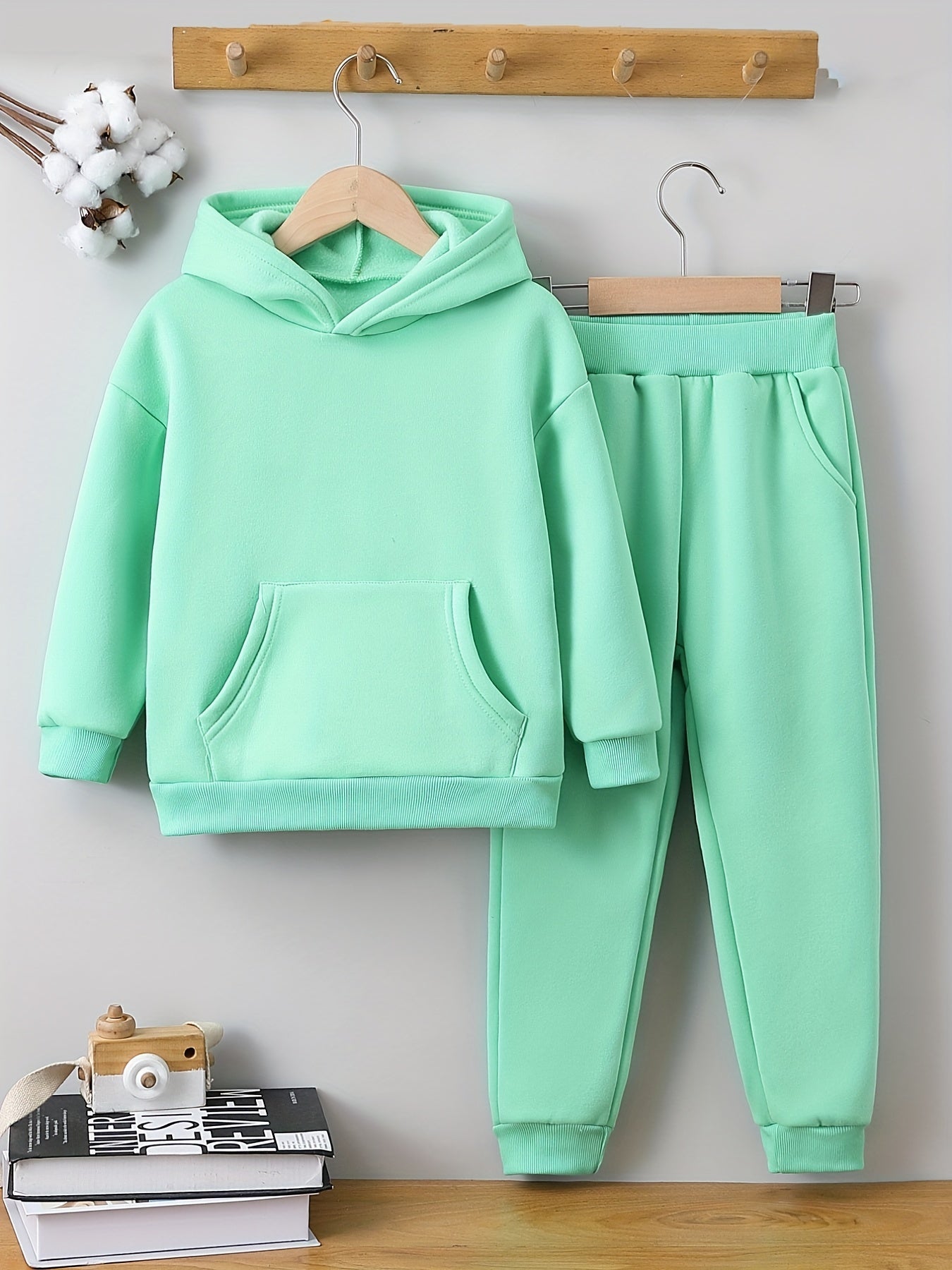2Pcs Girls Fleece Sports Hoodie And Pant Suit Set