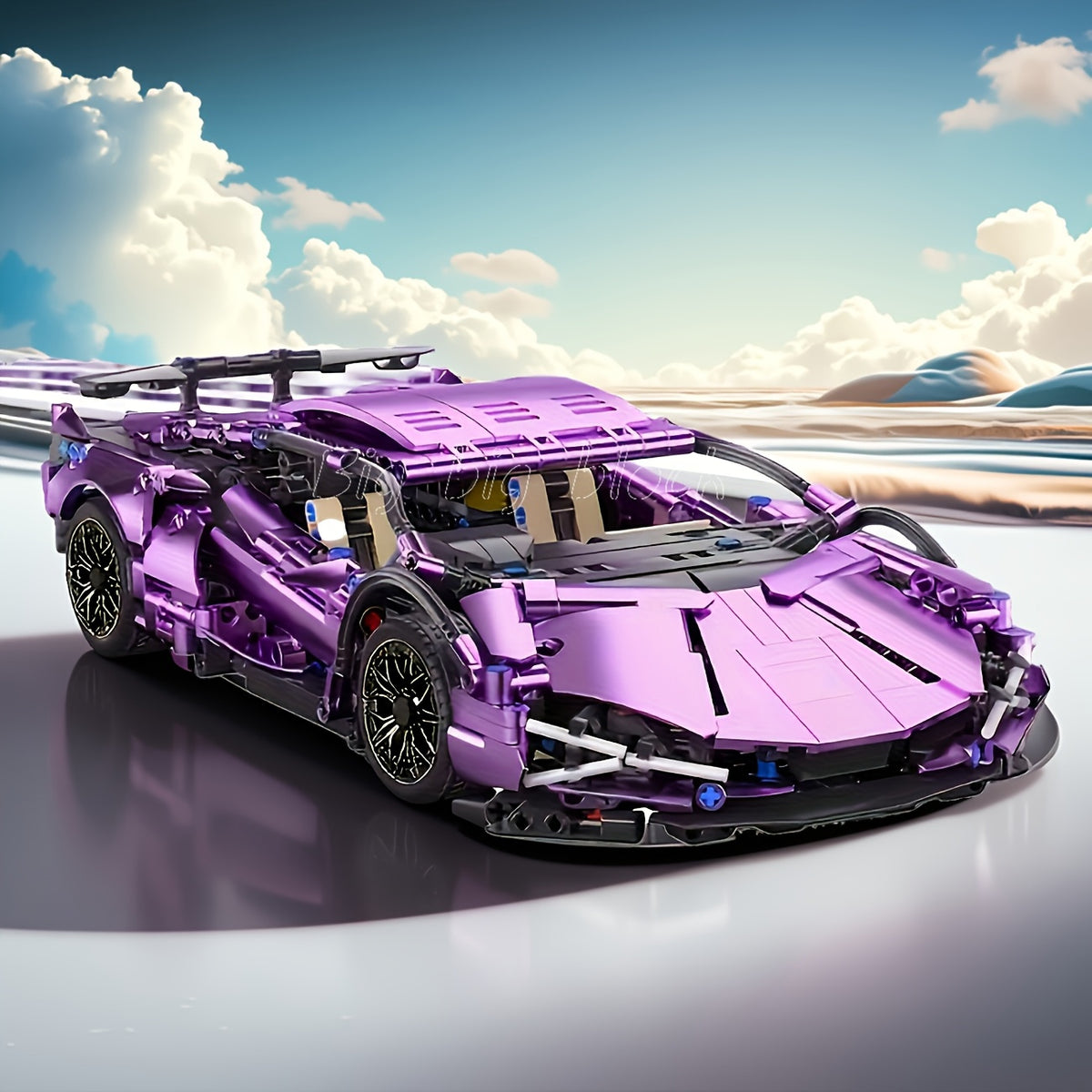 1300 pcs Plated Purple Sports Car Model Kit Building Blocks