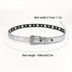 Y2K Eyelet Belt Sparkling Rhinestone PU Leather Waistband