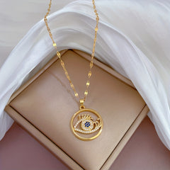 Stainless Steel Eyelash Eye Pendant Necklace For Women Girls Clavicle Chain