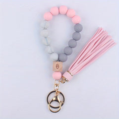 Silicone Beaded Keychain Bracelet for Women Car Keyring Pendant Wristlet Bangle