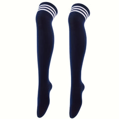 Striped Trim Thigh High Socks Over The Knee Stockings