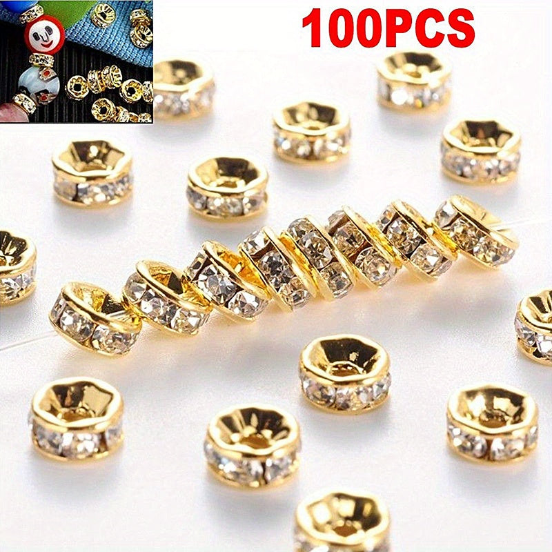 100pcs Crystal Spacer Beads Rhinestone Beads Round Rondelle Spacer Beads