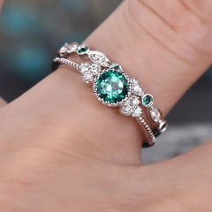Round Cut Zircon Couple Rings 2 Pcs Set