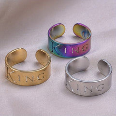 18k Plated Carved 'king' Symbol Stainless Steel Cuff Ring