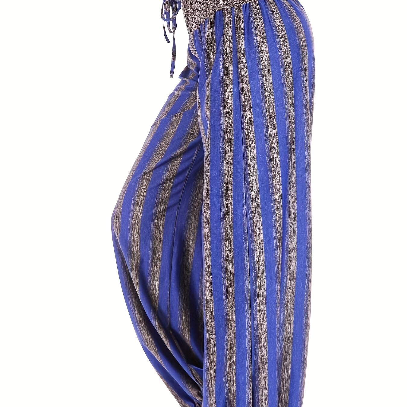 Women's Plus Stripe Print High Rise Tie Front Baggy Fitne