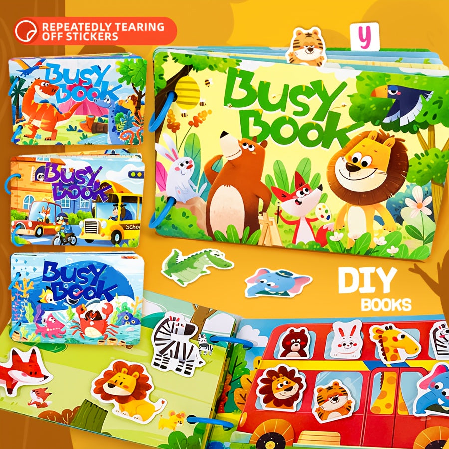 Busy Book Toy with Reusable Stickers - Learning Toy for Ages 3