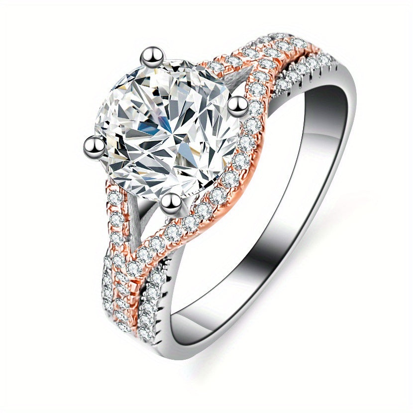 Moissanite Diamond Ring Women's Two Tone Split Band