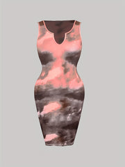  Tie Dye Notched Neck Tank Dress