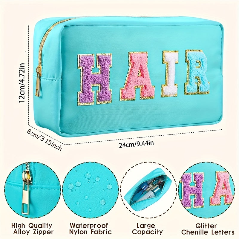 Preppy Patch Makeup Bag with Embroidered Letter