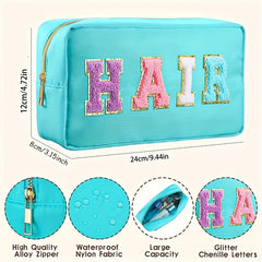 Preppy Patch Makeup Bag with Embroidered Letter