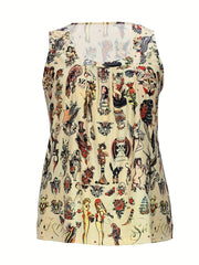  Cowboy Print Square Neck Stretch Tank Top