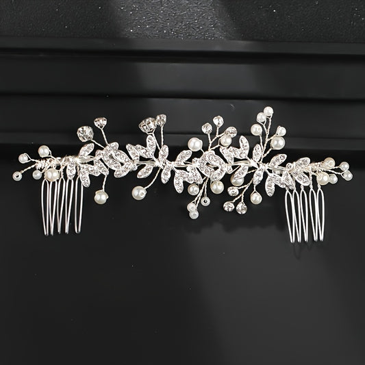 Crystal Comb Silver Golden Rose Golden Bridal Pearl & Crystal Hair Comb