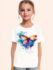 Tie Dye Butterfly Graphic Short Sleeve T shirt For Girls Summer