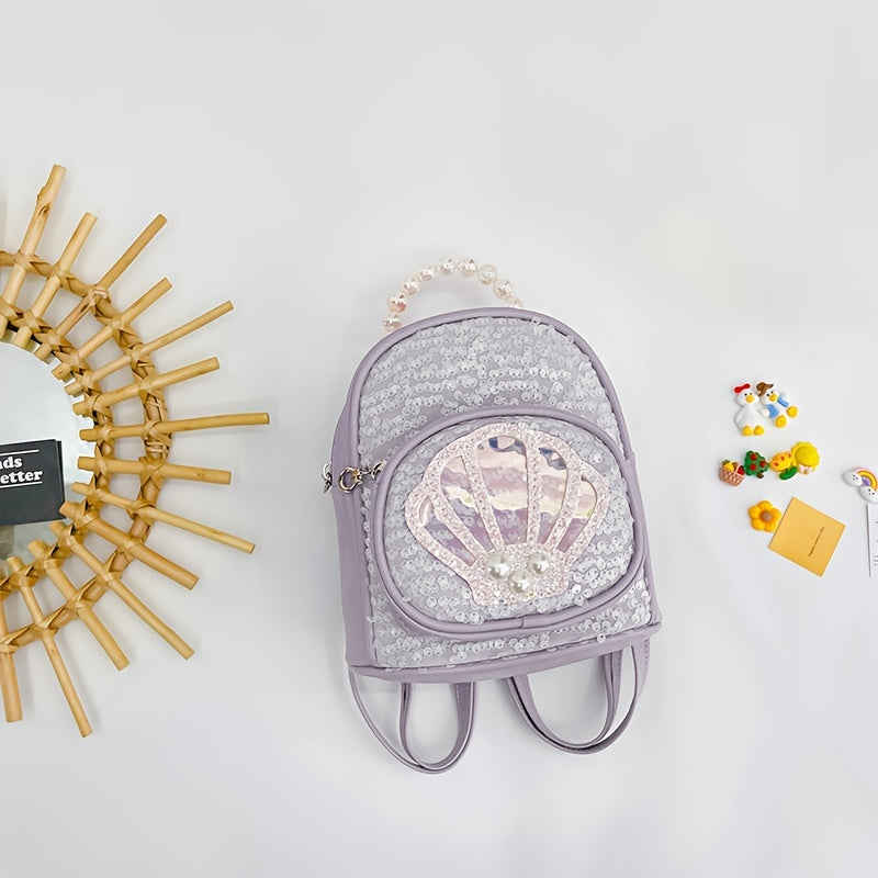 Sequins Backpack for Kids Faux Pearl Handle Bag