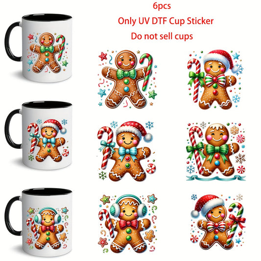 Christmas Gingerbread PVC Transfer Paper Decals 6pcs Waterproof