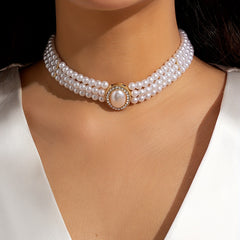 Beaded Faux Gemstone Pearl Choker Necklace Women's Party Jewelry