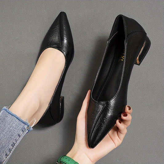 Women's Pointed Toe Low Heels Soft Sole Faux Leather Shoes