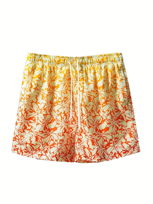 Gradient Flowery Print Shorts Casual Summer Pool Beach Shorts Men's Lounge Short