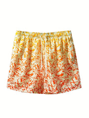 Gradient Flowery Print Shorts Casual Summer Pool Beach Shorts Men's Lounge Short