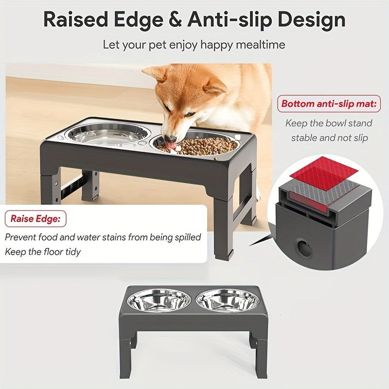 Adjustable Elevated Dog Bowls with 2 Stainless Steel Bowls