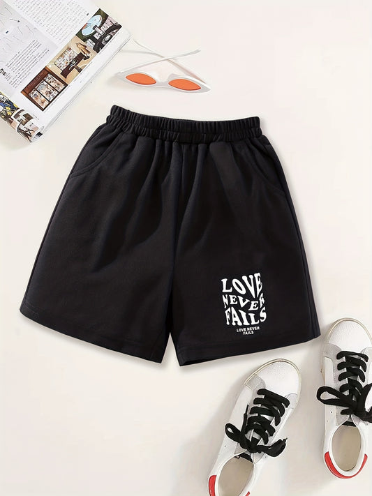 Girls Shorts ''Love Never Fail'' Print Casual Sweat Shorts