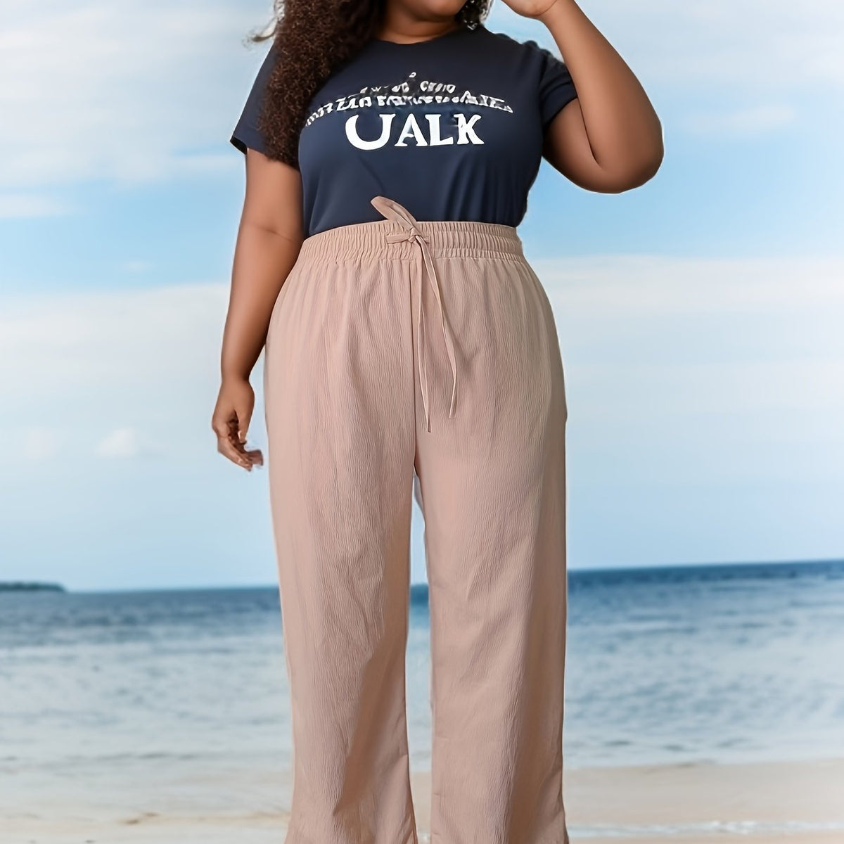  Solid High Rise Wide Leg Trousers
