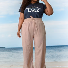  Solid High Rise Wide Leg Trousers