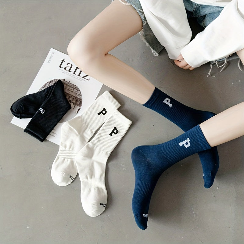4 Pairs Letter Print Socks Breathable Mid Tube Stockings
