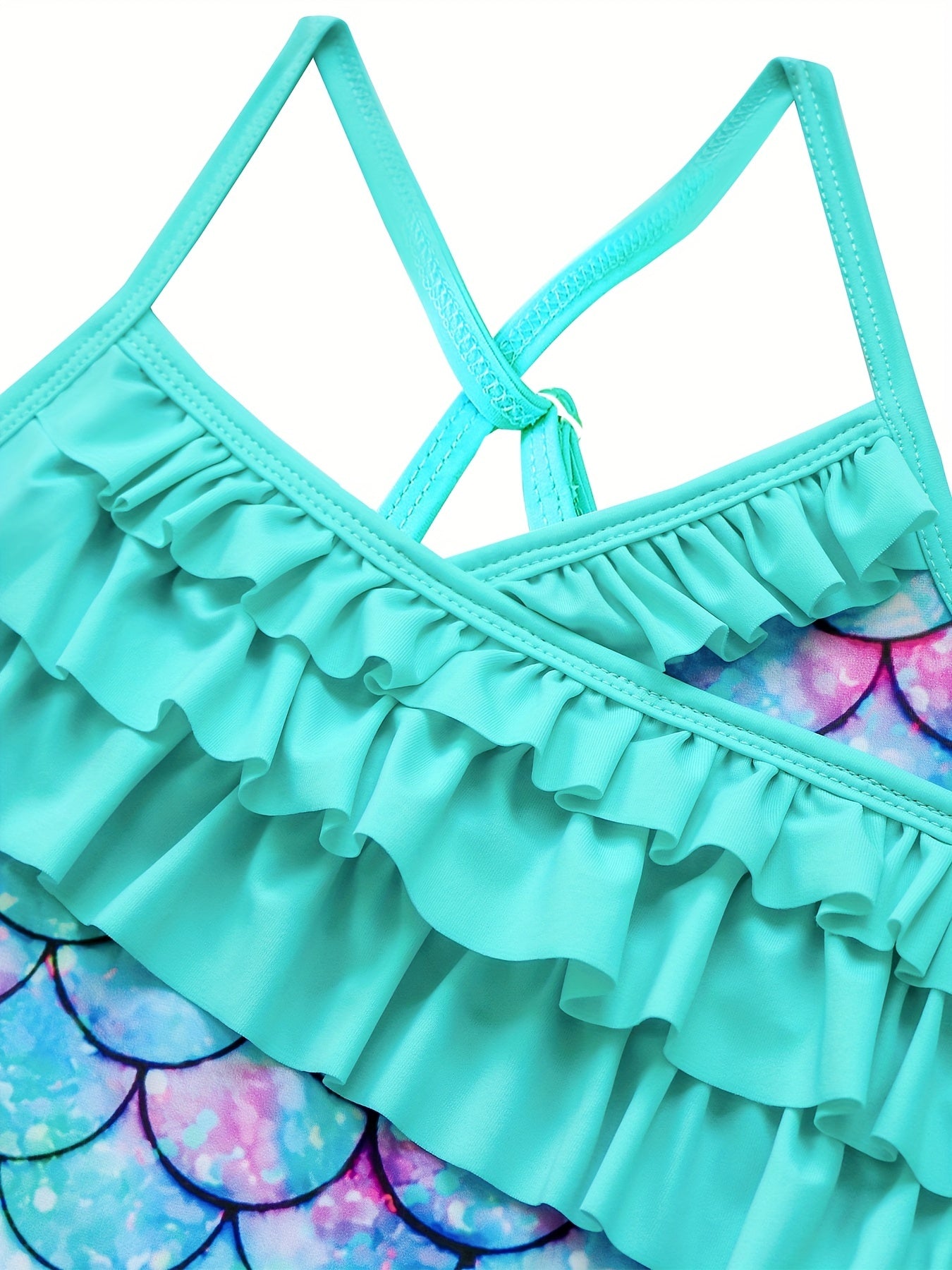 Mermaid Swimsuit with Lotus Leaf Edge and Fish Scale Print