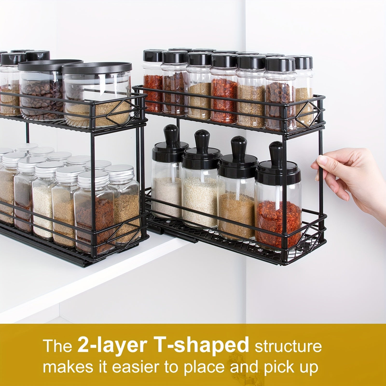 2 Tier Kitchen Shelves Spice Holder Seasoning Bottle Rack
