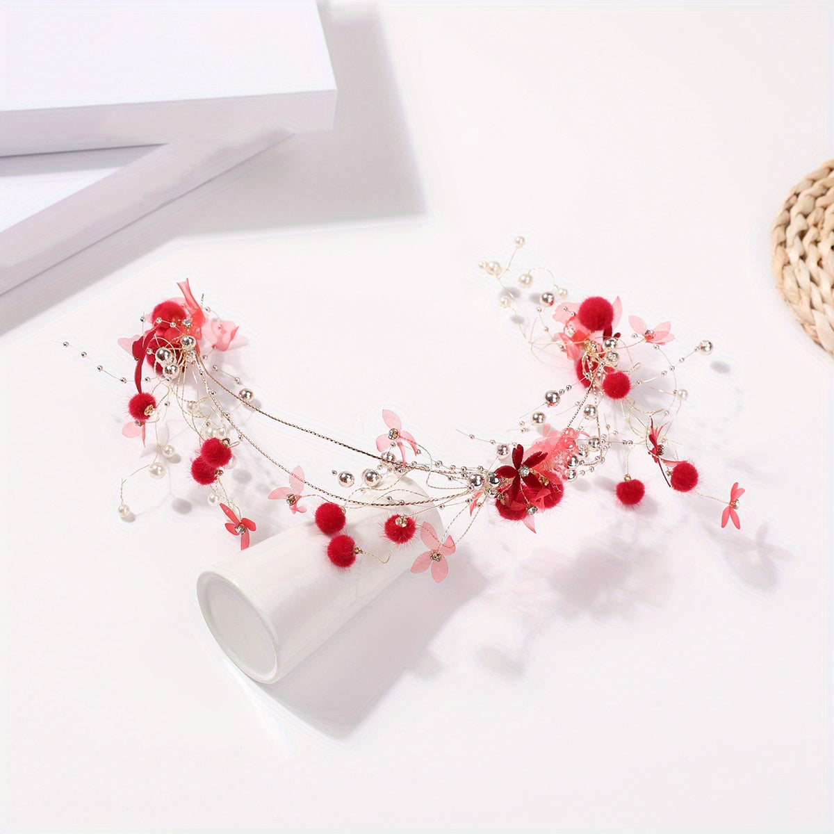 Faux Pearl Tassel Headband Chinese Bridal Headwear