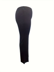  Solid High Rise Flared Leg Stretch Trousers